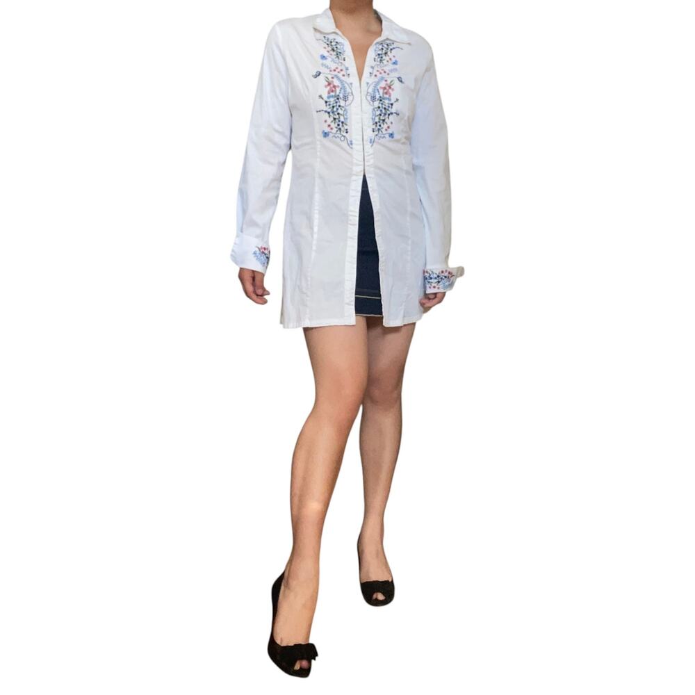 Self Esteem Floral Embroidered Dress Shirt Tunic Top Fairy Office Casual Summer